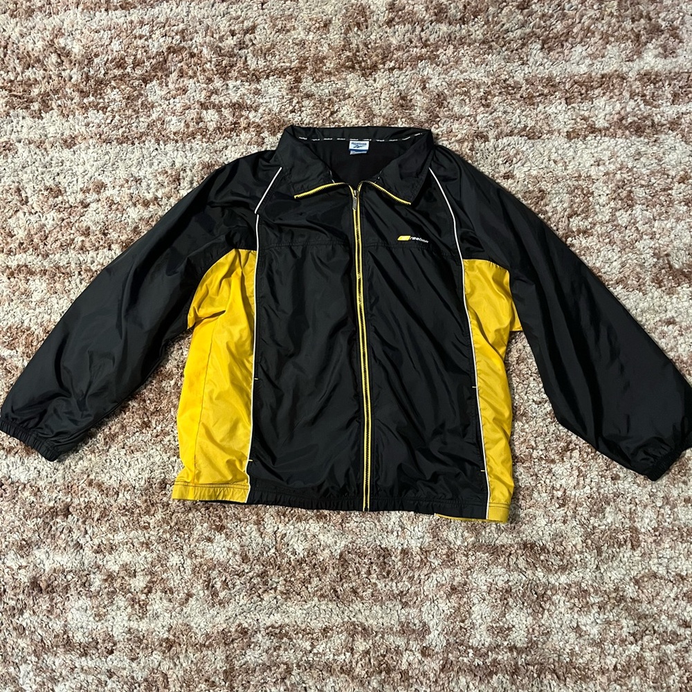 Vintage Reebok Windbreaker Jacket Black and Gold XXL